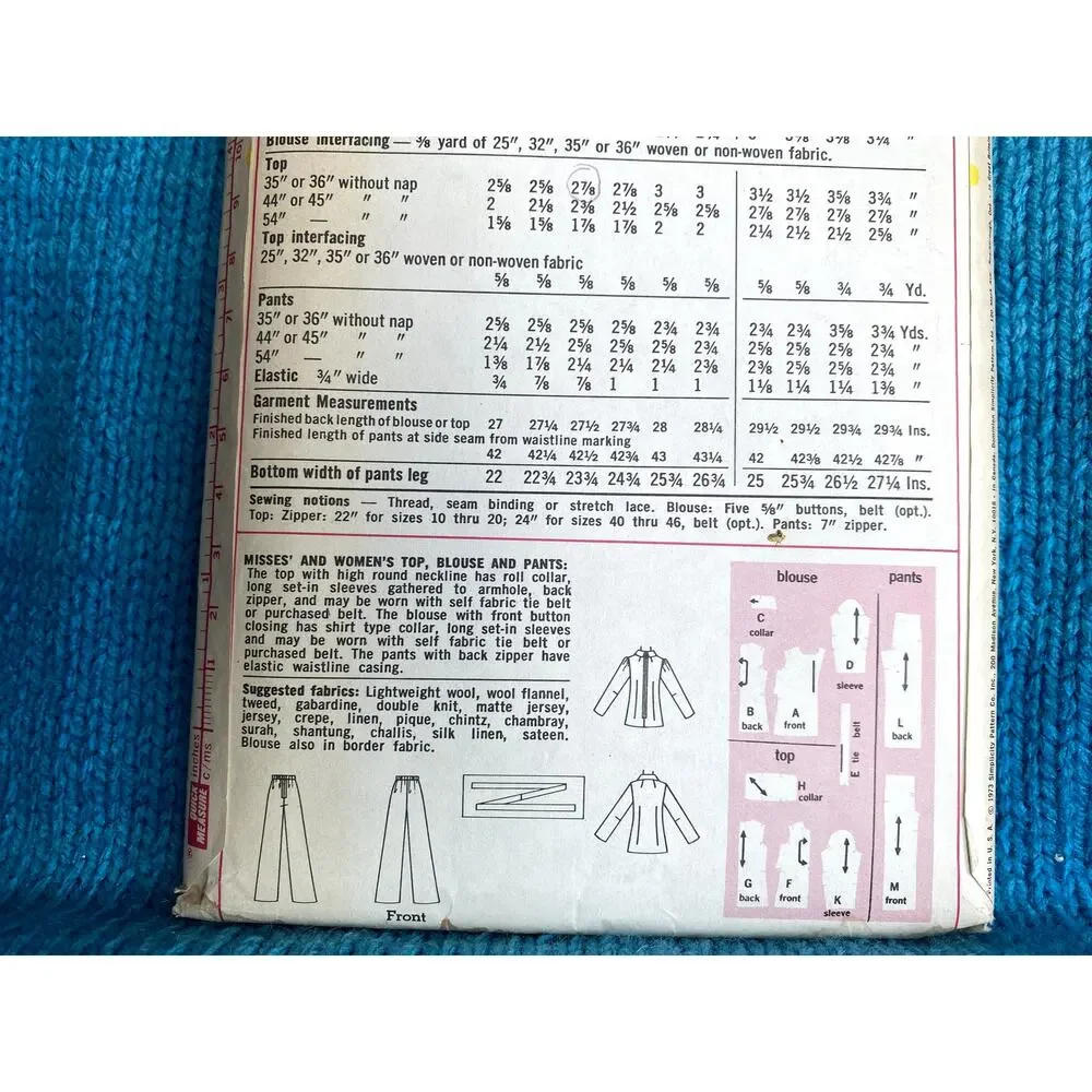 Simplicity 6029 Sewing pattern Wide leg pant top blouse 1970s size 14